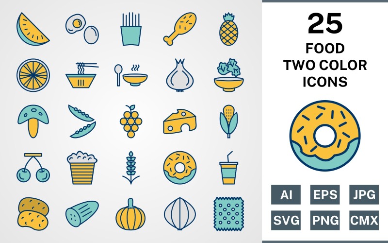 25 Icon Set CONFEZIONE DI CIBO DUE COLORI