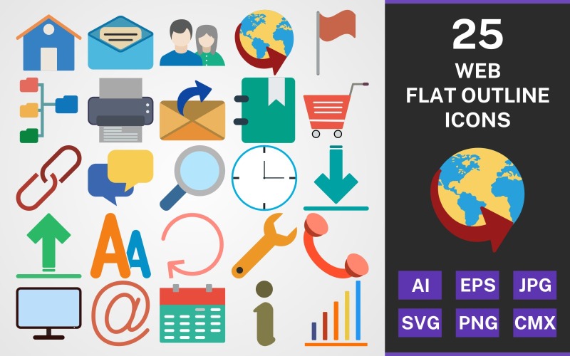 25 Ikonuppsättning för WEBFLATT OUTLINE PACK