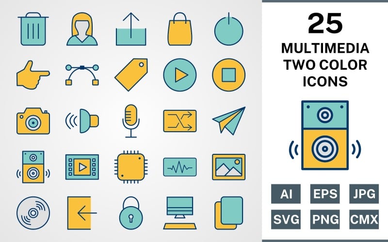 Download Набор иконок "25 MULTIMEDIA FILLED TWO COLORS PACK Icon Set" / 25 MULTIMEDIA FILLED TWO COLORS PACK Icon Set - Набор иконок на тему data set,file,icon,icons,filled,round,vector,sign,symbol,pictogram,two colors,multim,edia,garbage,sound,camera,processor,sign in,pad lock,log out