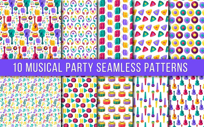 Download Pattern "Musical Party Seamless Pattern" / Musical Party Seamless Pattern - Pattern на тему графика hand-drawn,illustration,design,classic,decorative,party,vector,texture,fabric,color,collection,holiday,pack,festival,music,flat,club,decoration,guitar,musical,speakers,concert,dance,backgroun