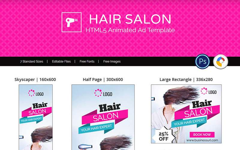 Šablony kadeřnických salonů - Animovaný banner s designem HTML5