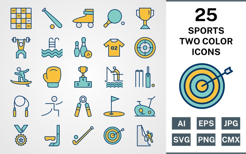 25 SPORTEN EN SPELLEN GEVULD TWEE KLEURENPAKKET Icon Set