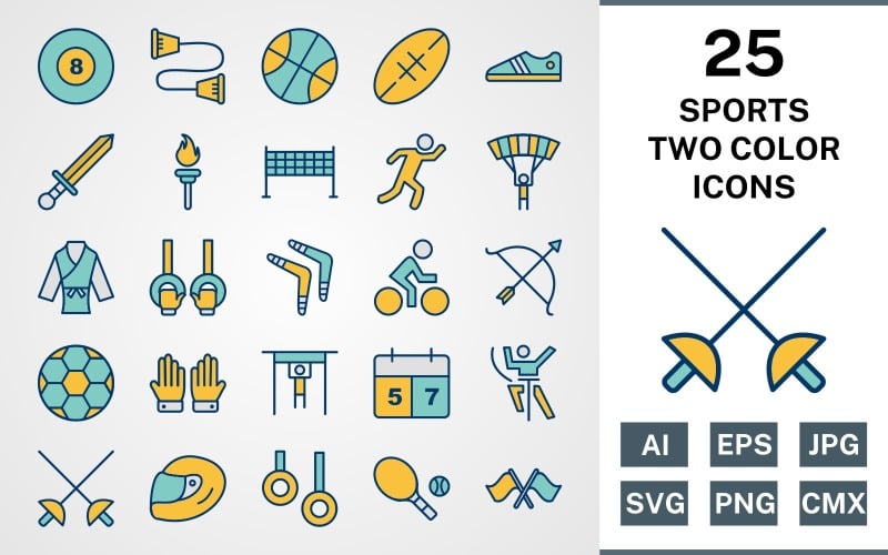 Download Набор иконок "25 SPORTS AND GAMES FILLED TWO COLORS PACK Icon Set" / 25 SPORTS AND GAMES FILLED TWO COLORS PACK Icon Set - Набор иконок на тему sports set,file,icon,icons,filled,round,vector,sign,symbol,pictogram,two colors,sports games,pool,rugby,bow,tennis,rings,fencing,olympic games,net