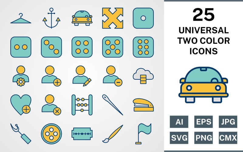 Download Набор иконок "25 UNIVERSAL FILLED TWO COLORS PACK Icon Set" / 25 UNIVERSAL FILLED TWO COLORS PACK Icon Set - Набор иконок на тему data set,file,icon,icons,filled,round,vector,sign,symbol,pictogram,two colors,universal,hange,ripper,blade,button,add user,abacus,needle,dice five