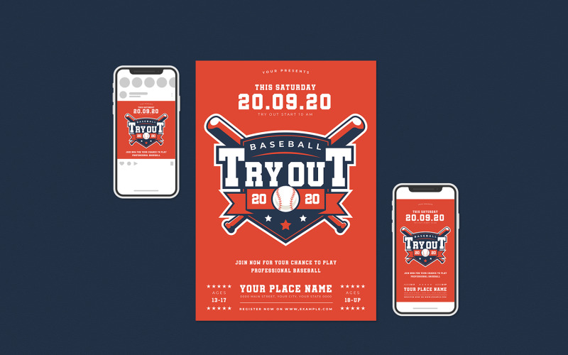 Baseball Tryout Flyer Set - Vorlage für Corporate Identity