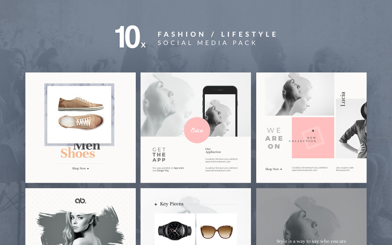 Download Шаблон для соцсетей "Fashion Pack Social Media Template" / Fashion Pack Social Media Template - Шаблон для соцсетей на тему графика clean,minimal,fashion,lifestyle,modern,sale,feminine,instagram,posts,social media,social media banner,social media posts,templates,social media templates,instagram posts,feed,instagram feed,a