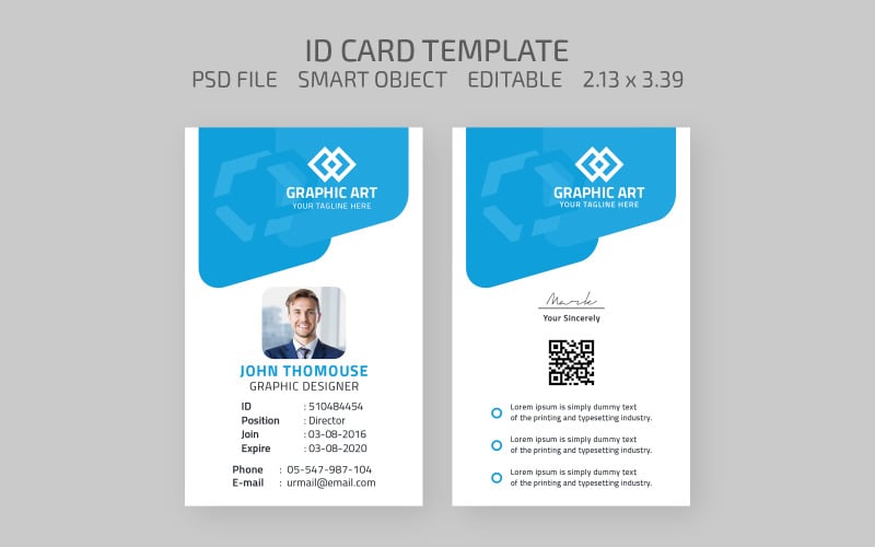 Download Фирменный стиль "Graphic Designer Id Card - Corporate Identity Template" / Graphic Designer Id Card - Corporate Identity Template - Фирменный стиль на тему графика id card,card,business card,business,qr code,qr,individual,personal,vertical,visit,corporate,modern,creative,name,call,id,template,clean,stylish,unique
