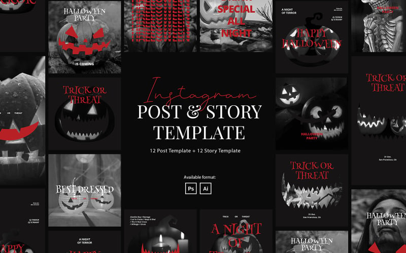 Halloween Party Event Instagram Post and Story Social Media Template