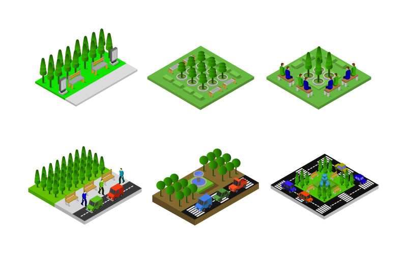 Conjunto de parque isométrico - imagem vetorial