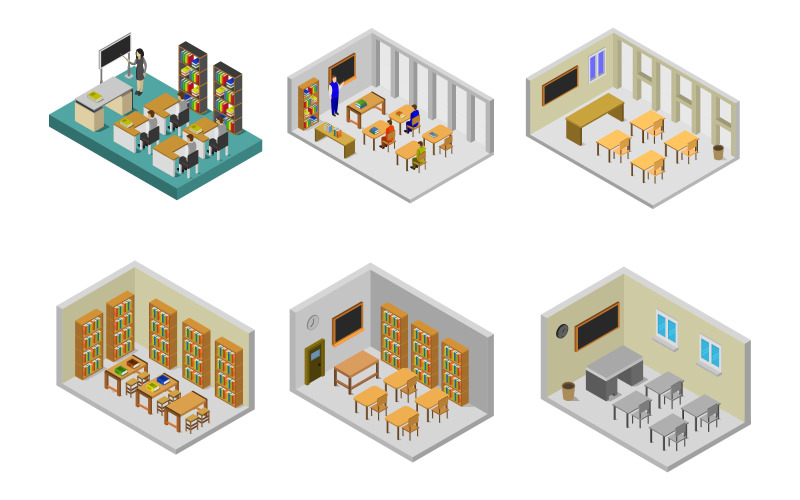 Isometrische School Room Set - Vector Afbeelding