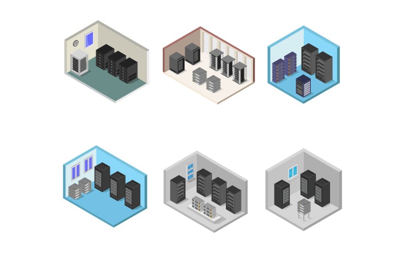 Download Vector "Isometric Server Room Set - Vector Image" / Isometric Server Room Set - Vector Image - Vector на тему графика information,illustration,set,rack,vector,design,database,computer,network,storage,concept,server,internet,system,equipment,isometric,hardware,cloud,service,technology