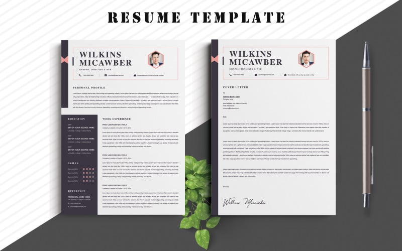 Download Резюме "Micawber Resume Template" / Micawber Resume Template - Резюме на тему графика 2 page,a4,clean,resume,cv,design,infographic,letter,minimalist,in design,pages,portfolio,minimal