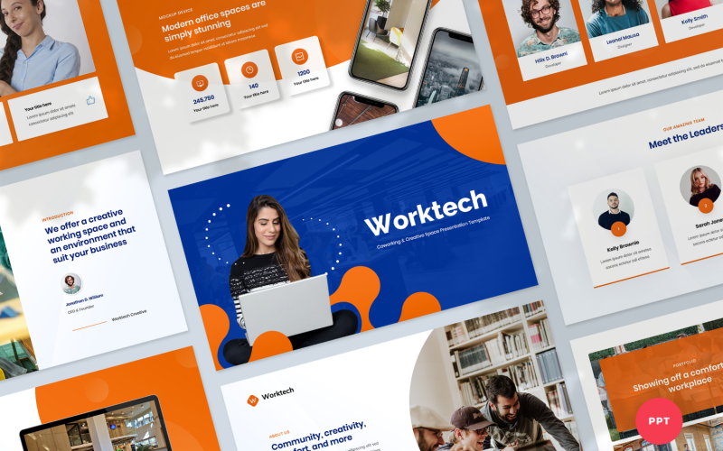 Modelo de PowerPoint de apresentação de coworking e espaço criativo
