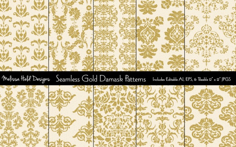 Download Pattern "Seamless Gold Damask Pattern" / Seamless Gold Damask Pattern - Pattern на тему графика vector,pattern,printable,fabric,textile,design,background,backdrop,seamless,repeat,tileable,wallpaper,abstract,brocade,damask,antique,upholstery,gold,yellow,texture