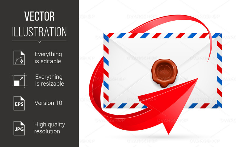 Download Vector "Envelope With Stamp and Arrow Around - Vector Image" / Envelope With Stamp and Arrow Around - Vector Image - Vector на тему графика envelope,arrow,red,with,around,letter,mail,seal,postmark,mailing,blue,white,nobody,document,vector,background,vintage,write,note