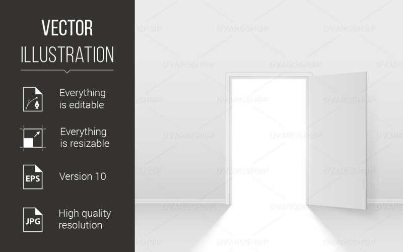 Download Vector "Open Door - Vector Image" / Open Door - Vector Image - Vector на тему графика open,door,illustration,white,design,background,alone,one,enter,build,light,scene,graphic,close,space,concept,abstract,indoors,outside,room