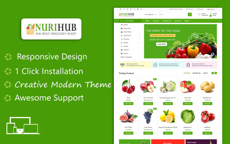 Шаблон OpenCart для органічної та продуктової реагуючої теми NuriHub