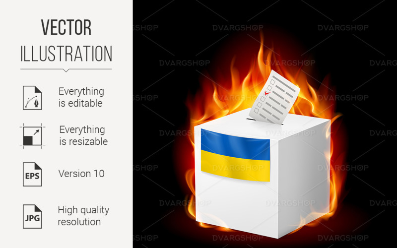 Download Vector "Ukranian Ballot Box in Fire - Vector Image" / Ukranian Ballot Box in Fire - Vector Image - Vector на тему графика box,ballot,ukraine,fire,revolution,fiery,flag,sign,rebellion,struggle,national,burning,choose,occupation,poll,uprising,polling,patriot,right,balloting