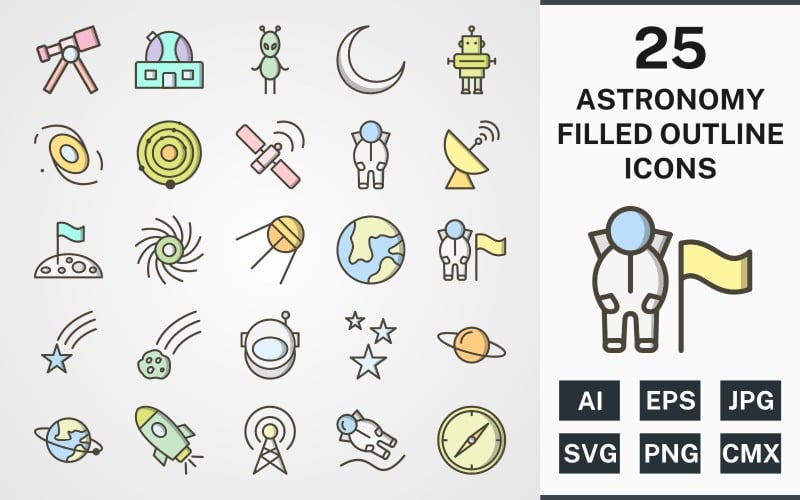 25 ASTRONOMY FILLED OUTLINE PACK Icon Set