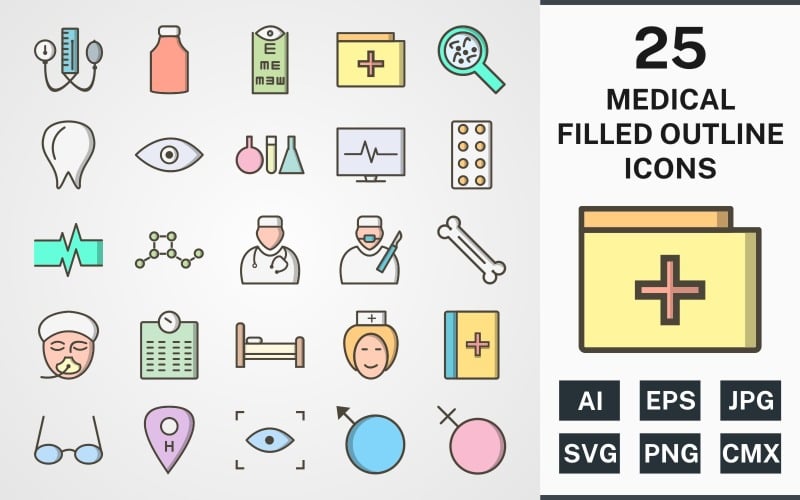 25 MEDICAL FILLED OUTLINE PACK Icon Set