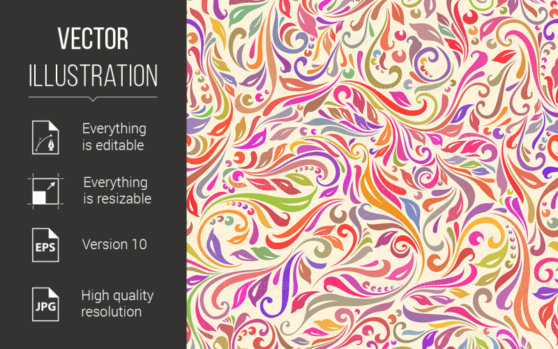 Download Vector "Seamless Floral Pattern - Vector Image" / Seamless Floral Pattern - Vector Image - Vector на тему графика pattern,floral,seamless,uzor,paper,rainbow,illustration,invitation,trendy,swirl,light,curve,greeting,symbol,leaf,flat,fashion,shadow,card,cover