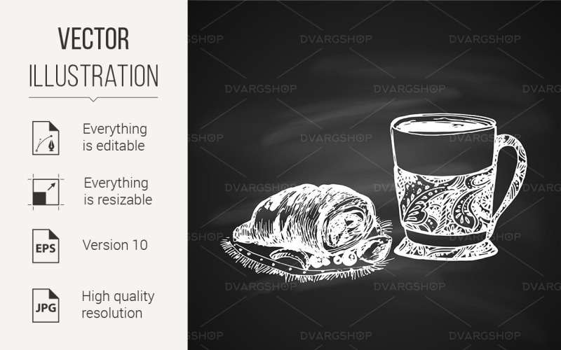 Download Vector "Sketch of Food - Vector Image" / Sketch of Food - Vector Image - Vector на тему графика sketch,vintage,chalkboard,food,cup,chalk,croissant,tea,graphic,coffee,artwork,background,porcelain,element,cappuccino,sweet,vector,morning,template,freeh