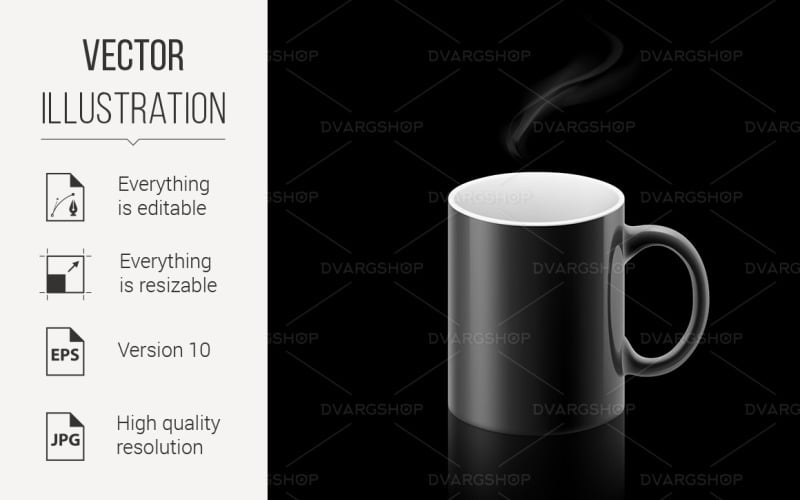 Download Vector "Black Mug on Black Background - Vector Image" / Black Mug on Black Background - Vector Image - Vector на тему графика black,mug,background,office,smoke,cup,symbol,single,one,object,dishware,empty,classic,beverage,shiny,shape,teacup,white,morning,tea