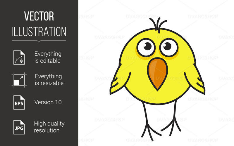Cute Yellow Bird Icon - Vector Image