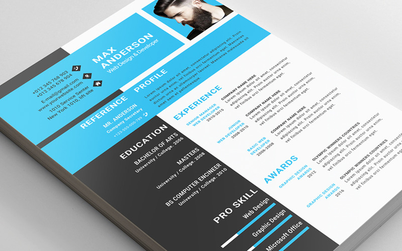 Download Резюме "Max Anderson Resume Template" / Max Anderson Resume Template - Резюме на тему графика 2 page resume,a4,bundle,classic resume,clean cv,clean resume,cover letter,education,job application,job resume,letter,minimal resume,minimalist resume,modern resume,ms word resume,personal id