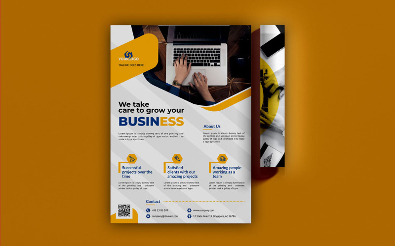 Minimal Business Flyer gul och blå företagsidentitet
