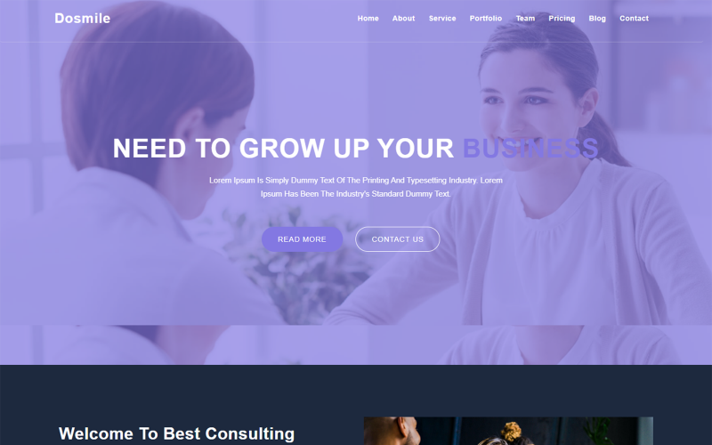 Szablon strony docelowej agencji marketingu cyfrowego Dosmile