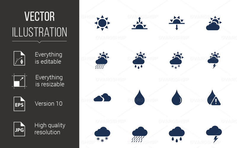Download Vector "Weather Icons - Vector Image" / Weather Icons - Vector Image - Vector на тему графика wear,flat,icons,set,icon,snow,app,drop,storm,rainy,illustration,windy,reflection,celsius,nature,sunshine,snowflake,cloud,design,rain