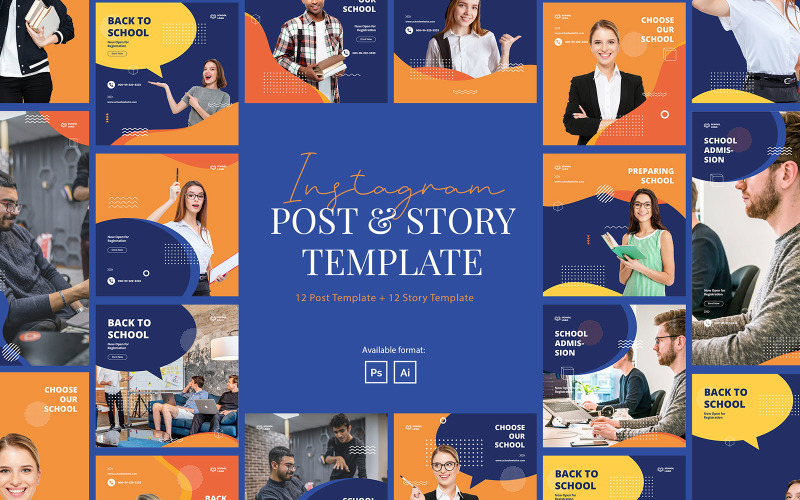 Download Шаблон для соцсетей "Back to School Instagram Post Story Template for Social Media" / Back to School Instagram Post Story Template for Social Media - Шаблон для соцсетей на тему графика instagram,post,elegant,modern,creative,brand,simple,minimalist,lifestyle,education,school,instagram post,education instagram,school instagram,instagram for school,webinar,mentor,teacher,stude