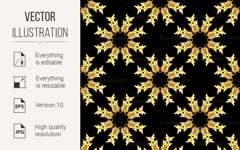 Download Vector "Gold Pattern - Vector Image" / Gold Pattern - Vector Image - Vector на тему графика gold,black,pattern,seamless,golden,leaf,wrapping,textile,design,stem,elegance,painting,backgrounds,decor,flower,flourish,swirl,style,textured,florals