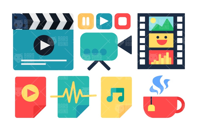 Download Набор иконок "Multimedia Production Icon Set" / Multimedia Production Icon Set - Набор иконок на тему industrial vintage,logo,hand-drawn,illustration,label,design,retro,web,elements,photography,vector,color,collection,clipart,style,pack,music,clip art,flat,app,business,technology,film,movie,video,lifest