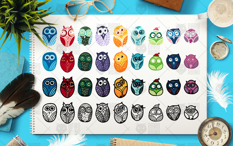 Download Vector "Nice Owls Set - Vector Image" / Nice Owls Set - Vector Image - Vector на тему графика owl,cute,cartoon,vector,bird,animal,isolated,character,kid,adorable,children,colorful,set,element,wild,funny,sleeping,childish,emotion,sticker