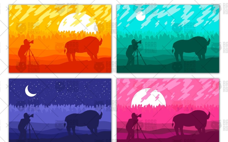 Download Vector "Photographer Photographs Bison - Vector Image" / Photographer Photographs Bison - Vector Image - Vector на тему графика wild,illustration,vector,background,landscape,retro,animal,nature,silhouette,old,country,mountain,vintage,wilderness,panorama,outdoor,travel,trip,vacation,forest