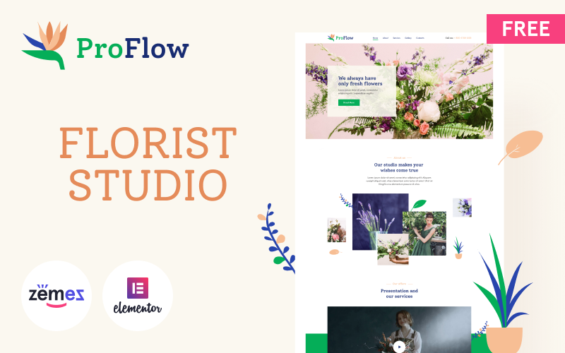 ProFlow - WordPress šablona pro květinářství zdarma, doručování květin a květinový design