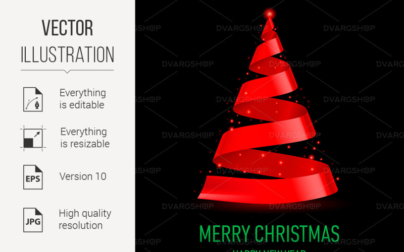 Download Vector "Ribbon Christmas Tree - Vector Image" / Ribbon Christmas Tree - Vector Image - Vector на тему графика ribbon,christmas,tree,black,red,card,greeting,sign,design,winding,pine,graphic,celebration,decorative,abstract,celebrate,spiral,merry,season,bright