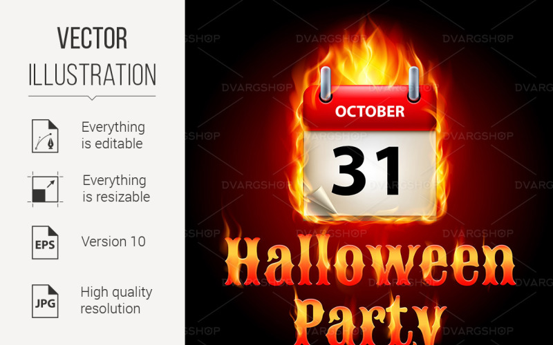 Download Vector "Halloween party - Vector Image" / Halloween party - Vector Image - Vector на тему графика halloween,october,party,design,invitation,calendar,autumn,scary,reminder,horror,hell,terrible,date,placard,binder,paper,announcement,celebration,hot