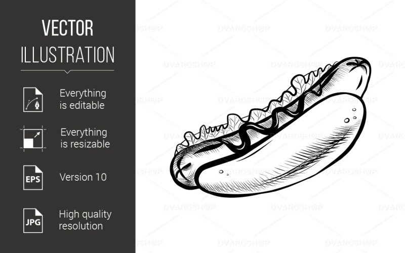 Download Vector "Hot Dog - Vector Image" / Hot Dog - Vector Image - Vector на тему графика hot,dog,mustard,sketch,drawn,with,cartoon,doodle,food,funny,american,vector,graphic,fast food,poster,symbol,illustration,drawing,restaurant,banner