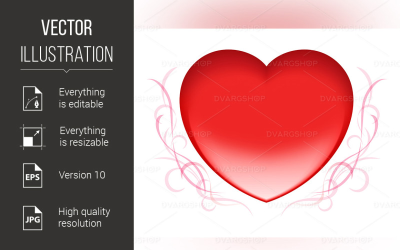 Красное сердце Валентина - изображение в векторном формате