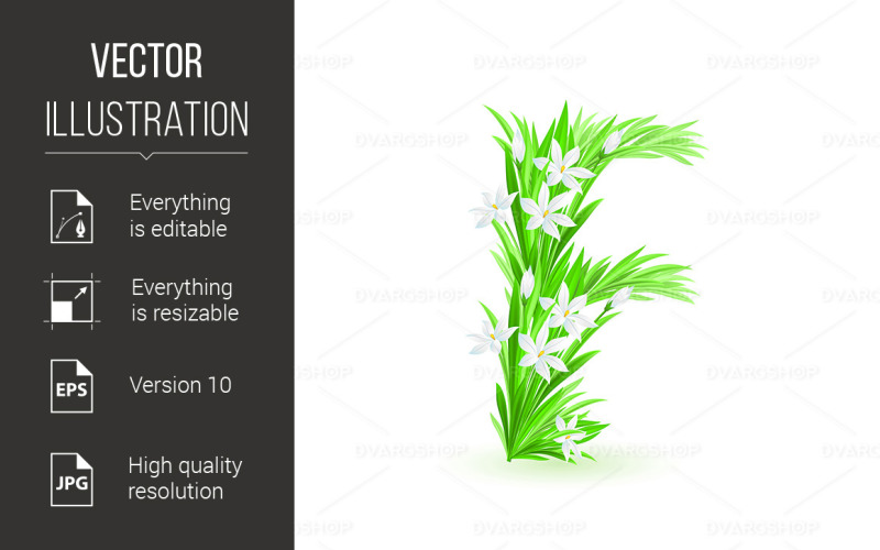 Download Vector "One Letter of Spring Flowers - Vector Image" / One Letter of Spring Flowers - Vector Image - Vector на тему графика spring,letter,font,flowers,one,alphabet,illustration,white,background,isolated,leaf,design,type,single,decorative,natural,sign,beautiful,figure,earth