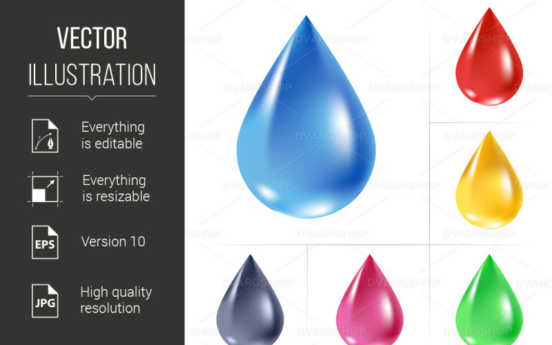 Download Vector "Set of water drops - Vector Image" / Set of water drops - Vector Image - Vector на тему графика water,drops,set,vector,illustration,wet,blue,isolated,beauty,image,droplet,symbol,element,drop,close,pink,clear,transparent,fluids,red
