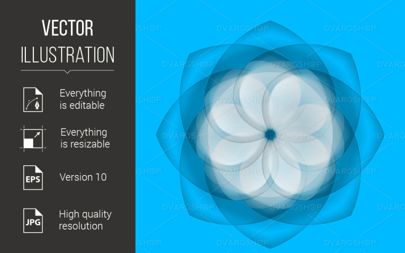 Download Vector "Abstract Flower on Blue Background - Vector Image" / Abstract Flower on Blue Background - Vector Image - Vector на тему графика abstract,blue,flower,transparent,background,white,pattern,abstraction,ornamental,bloom,contour,leaf,transparency,petal,fresh,fantasy,one,symbol,emblem,elegant