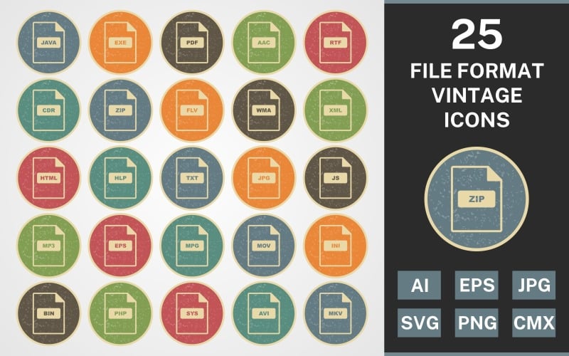 Download 25 FILE FORMAT VINTAGE PACK Icon Set - Набор Иконок На.