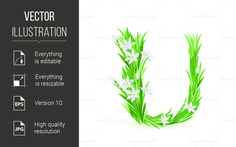 Download Vector "One Letter of Spring Flowers - Vector Image" / One Letter of Spring Flowers - Vector Image - Vector на тему графика spring,letter,font,flowers,one,alphabet,illustration,white,background,beauty,nature,single,fresh,concept,season,object,summer,text,organic,grass