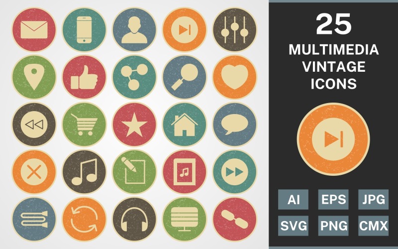 Sada ikon 25 MULTIMEDIÁLNÍCH VINTAGE PACK