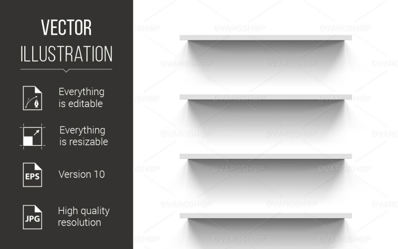 Download Vector "Shelves - Vector Image" / Shelves - Vector Image - Vector на тему графика shelves,wall,gorizontal,white,open,box,clean,education,household,store,presentation,department,shiny,shelf,stend,rectangle,empty,library,demonstration,vector