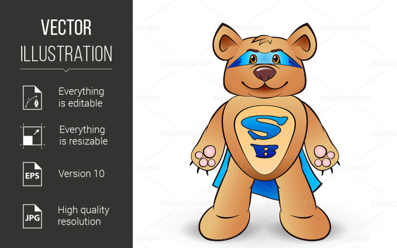 Download Vector "Super Bear - Vector Image" / Super Bear - Vector Image - Vector на тему графика super,bear,blue,background,cloak,sting,letters,animal,sign,courage,assistance,vector,valiant,forceful,fist,superman,one,combative,pride,strength